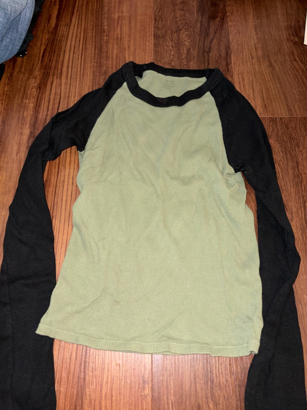 Brandy Melville Olive Green and Black Long Sleeve Raglan Top